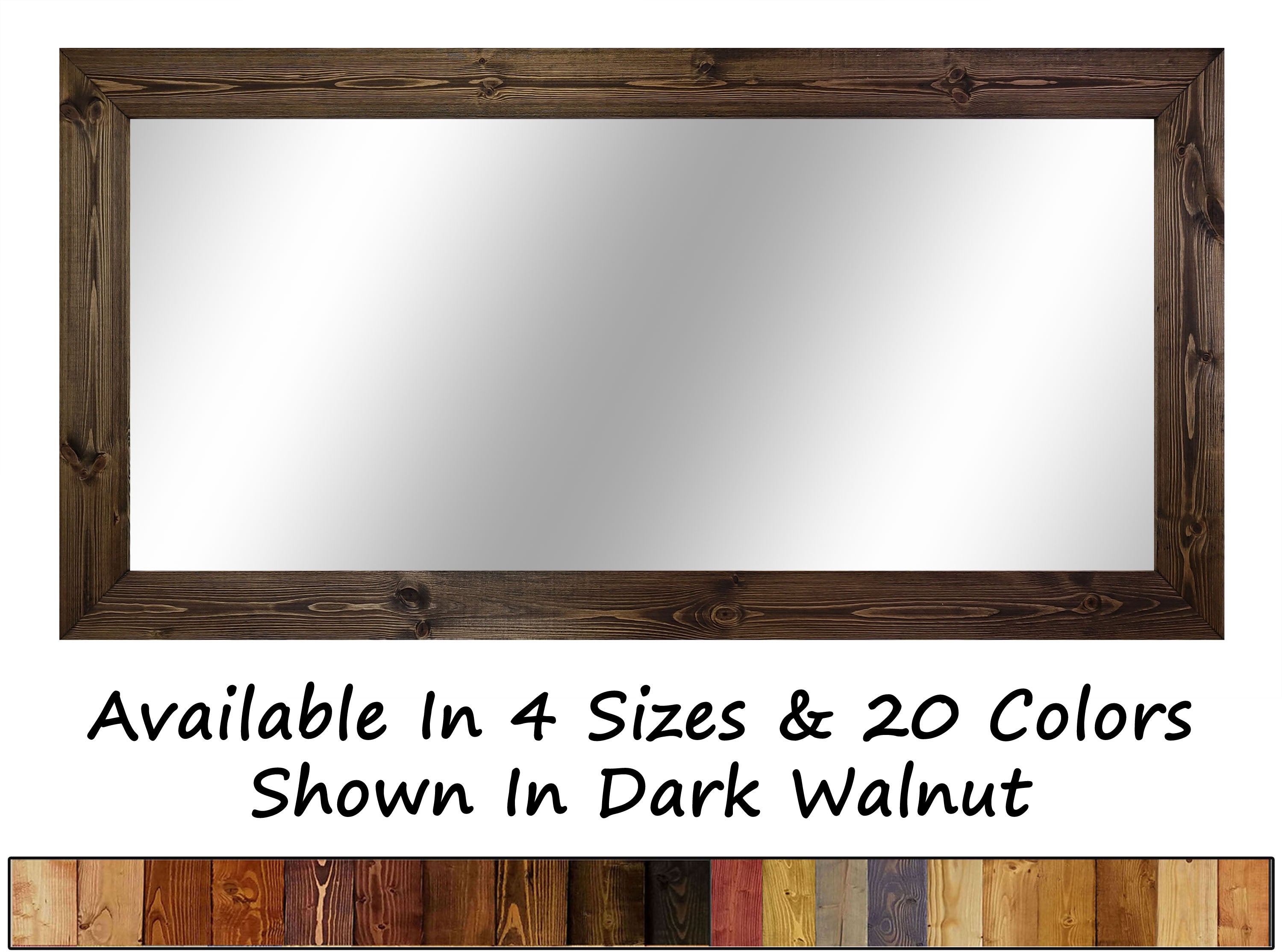 Shiplap Rustic Wood Framed Mirror, 20 Stain Colors - Shown In Dark Walnut