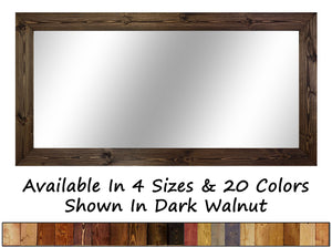 Shiplap Rustic Wood Framed Mirror, 20 Stain Colors - Shown In Dark Walnut