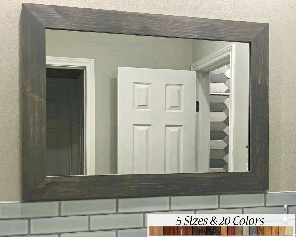 Shiplap Rustic Wood Framed Mirror, 20 Stain Colors - Shown In Classic Gray