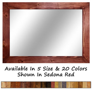 Shiplap Rustic Wood Framed Mirror, 20 Stain Colors - Shown In Sedona Red