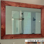 Shiplap Rustic Wood Framed Mirror, 20 Stain Colors - Shown In Sedona Red
