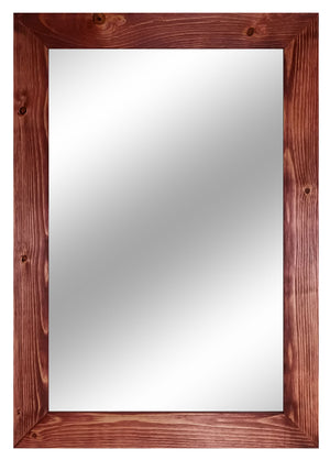 Shiplap Rustic Wood Framed Mirror, 20 Stain Colors - Shown In Sedona Red