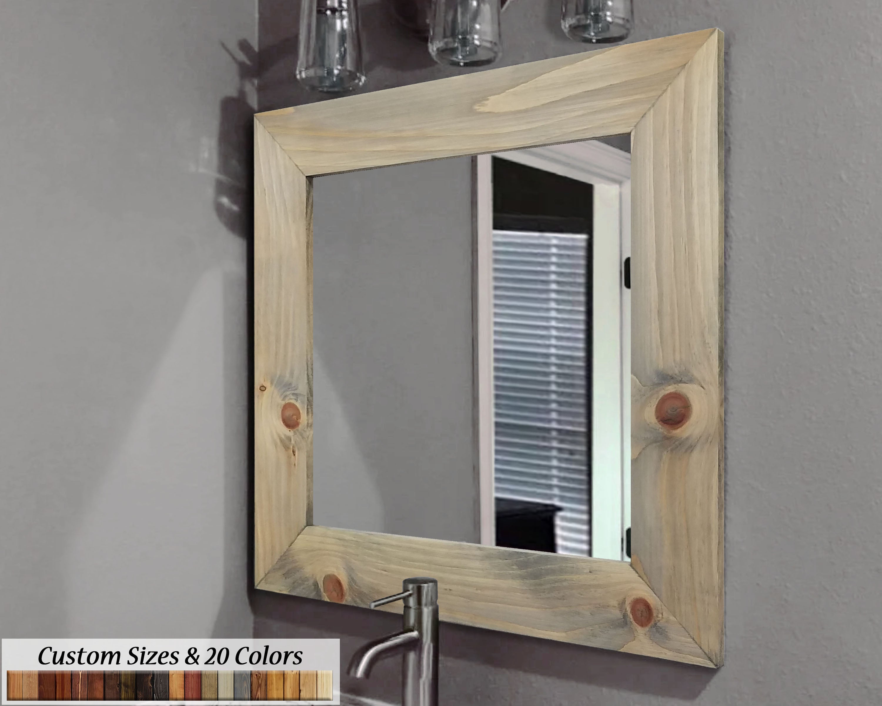 Custom Size Square Shiplap Framed Mirror, Handmade in the USA