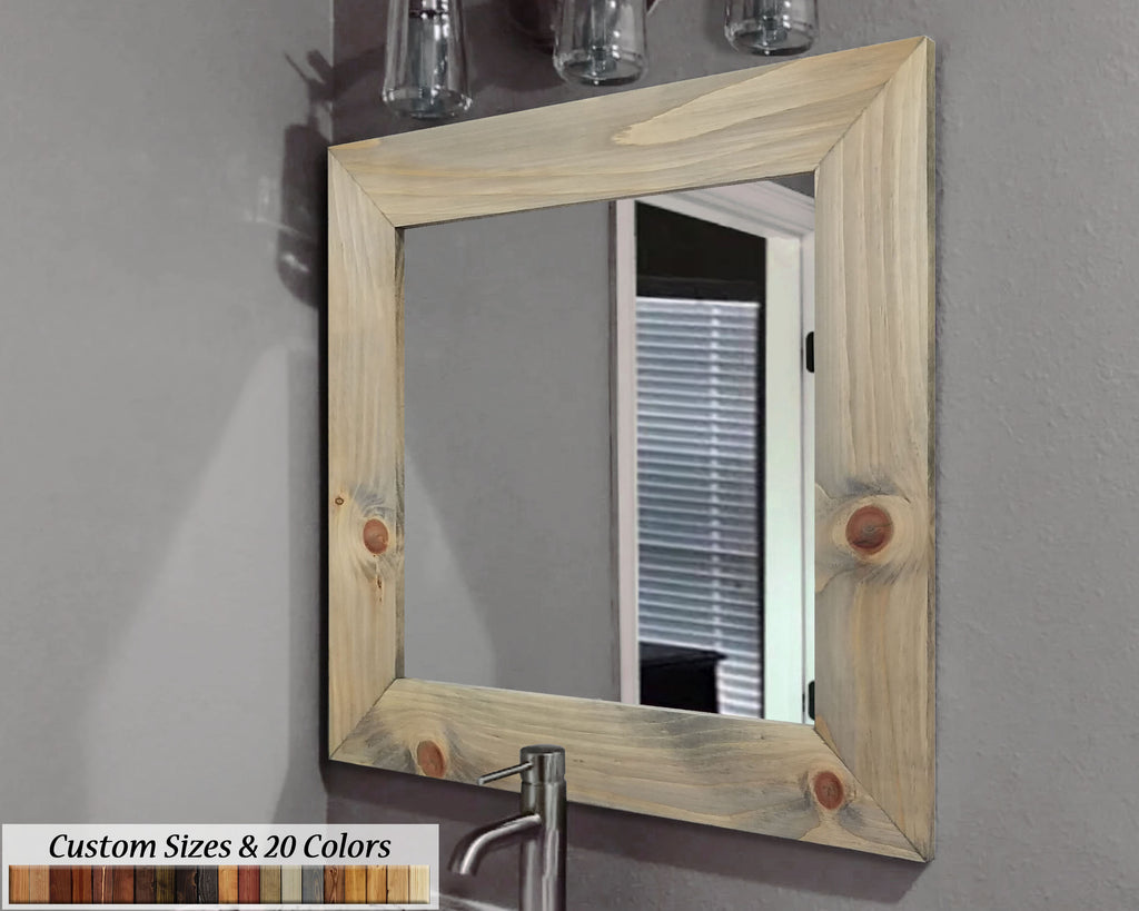 Square Shiplap Wood Framed Mirror, 20 Colors & Custom Sizes, Handmade in the USA