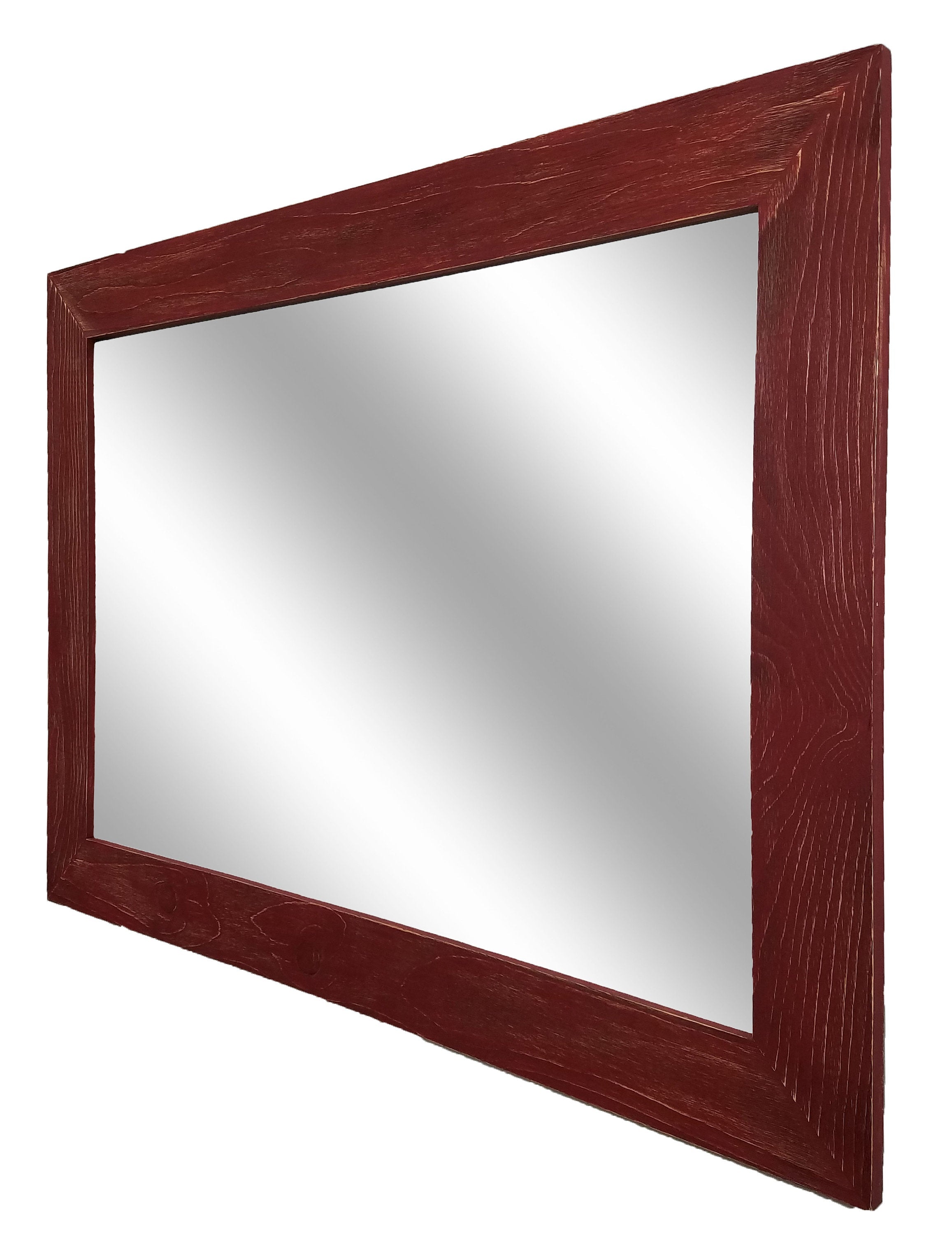 Shiplap Reclaimed Wood Mirror Shown in Sundried Tomato Red, 4 Sizes & 20 Colors - Renewed Decor & Storage