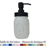 Mason Jar Pump Dispenser Hand Painted in Antique White, Black Pump Lid