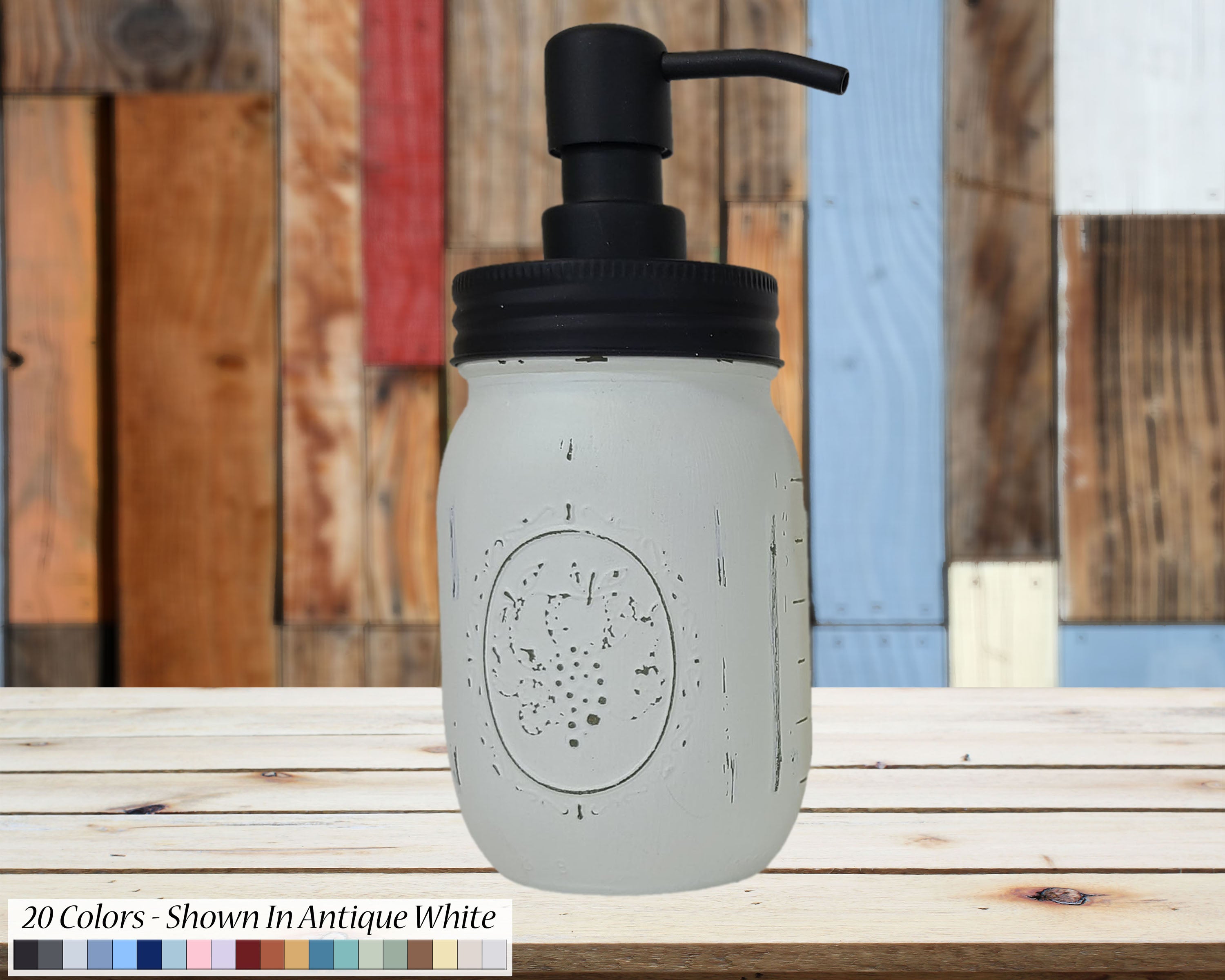 Mason Jar Pump Dispenser Hand Painted in the USA by Lane of Lenore
