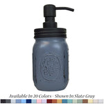Mason Jar Pump Dispenser Hand Painted, Shown in Slate Gray with Black Lid