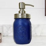 Mason Jar Pump Dispenser Hand Painted, Shown in True Blue with Silver Pump Lid