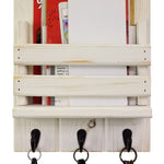 Sydney Slat Front, Mail Holder Organizer and Key Holder, Available with up to 3 Single Key Hooks – 20 Colors: Shown in Antique White - Renewed Decor & Storage