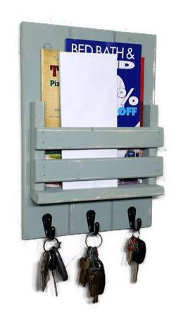 Sydney Slat Front, Mail Holder Organizer and Key Holder, Available with up to 3 Single Key Hooks – 20 Custom Colors: Shown in Avocado Green - Renewed Decor & Storage