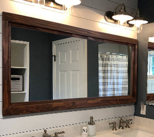 Custom Sized Farmhouse Rustic Wood Framed Mirror, Shown in Special Walnut