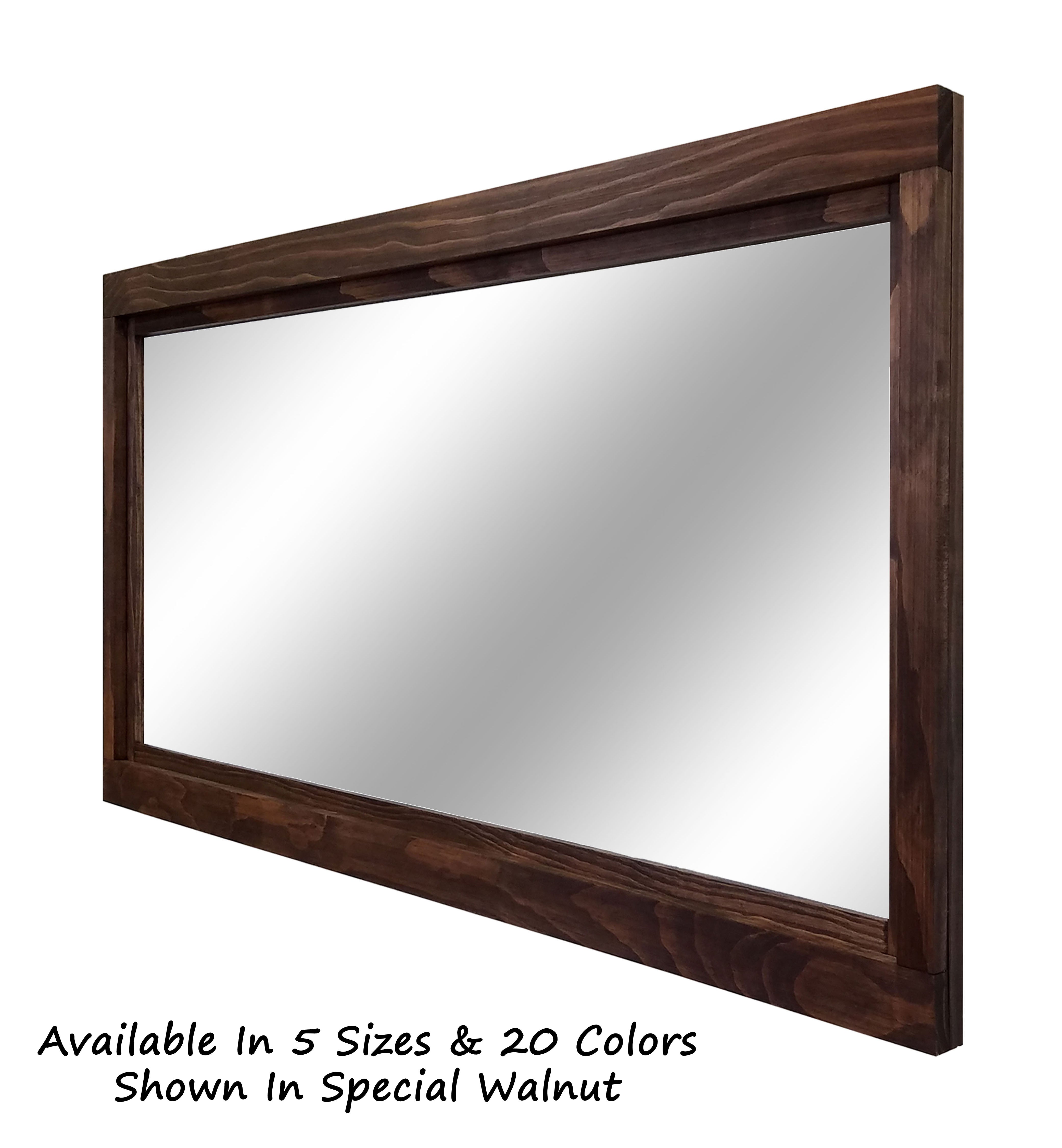 Farmhouse Wood Framed Wall Mirror, 5 Sizes & 20 Colors, Shown in Special Walnut