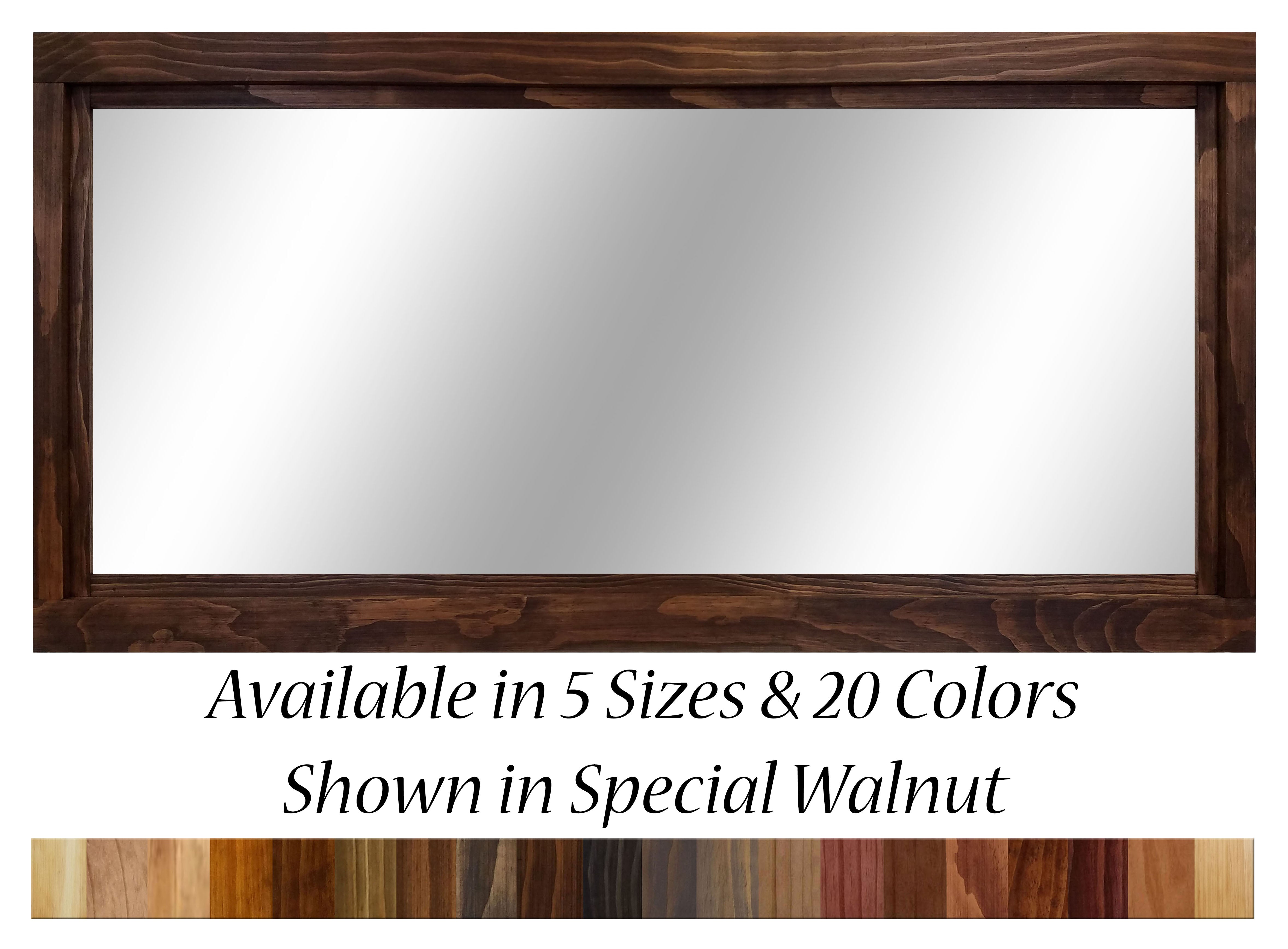 Farmhouse Wood Framed Wall Mirror, 5 Sizes & 20 Colors, Shown in Special Walnut