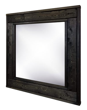 Herringbone Framed Mirror Custom Square Sizes & 20 Stain Colors, Shown in Ebony