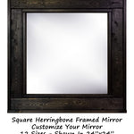 Herringbone Framed Mirror Custom Square Sizes & 20 Stain Colors, Shown in Ebony