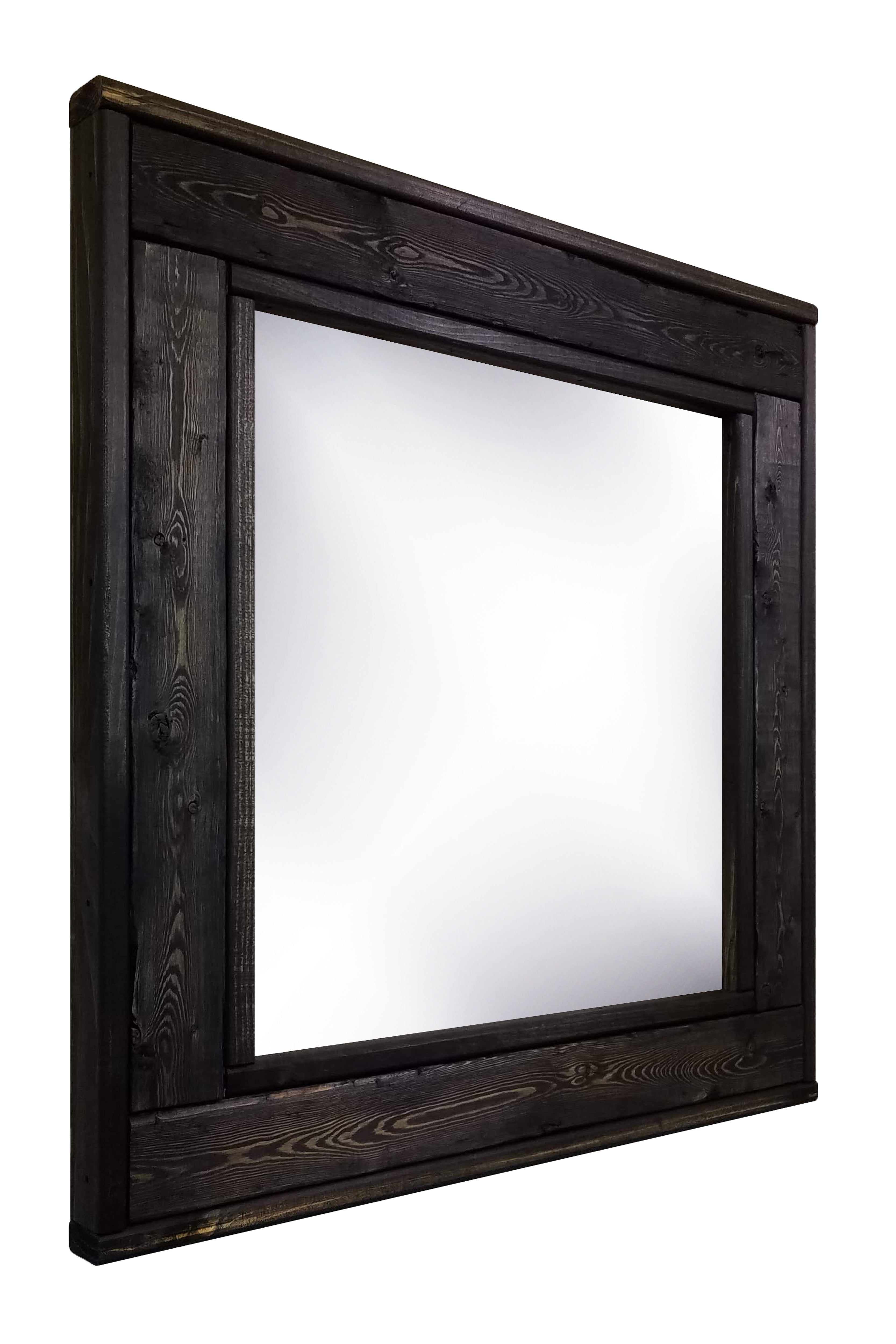 Herringbone Framed Mirror Custom Square Sizes & 20 Stain Colors, Shown in Ebony