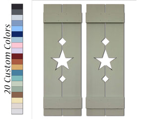 Amish Star Wooden Shutters - 20 Paint Colors, Shown in Avocado Green, Lane of Lenore