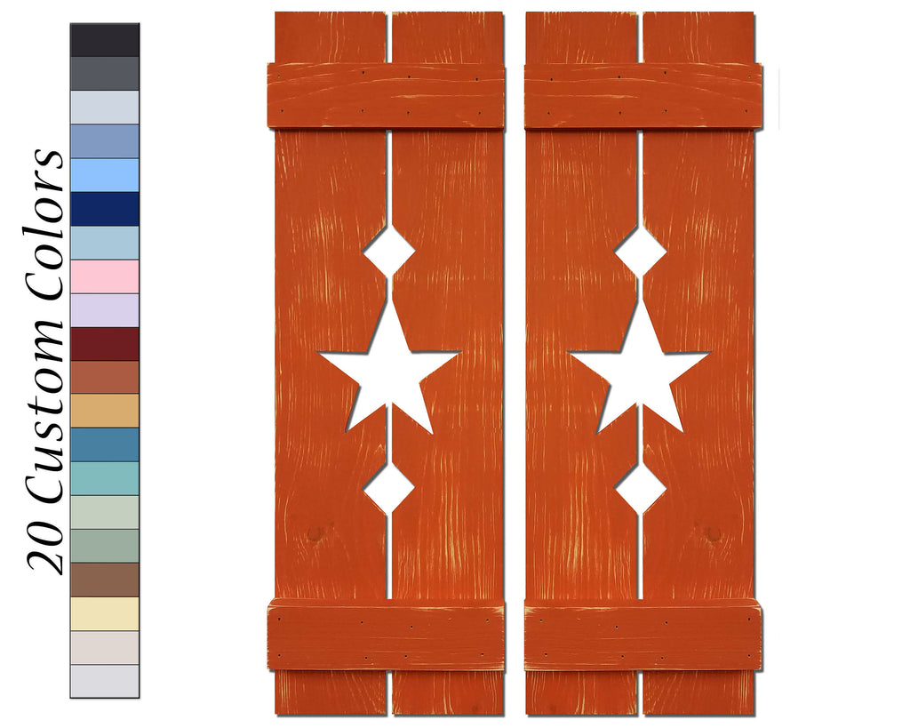 Amish Decorative Star Wooden Shutters Wall Decor, Burnt Orange, Lane of Lenore