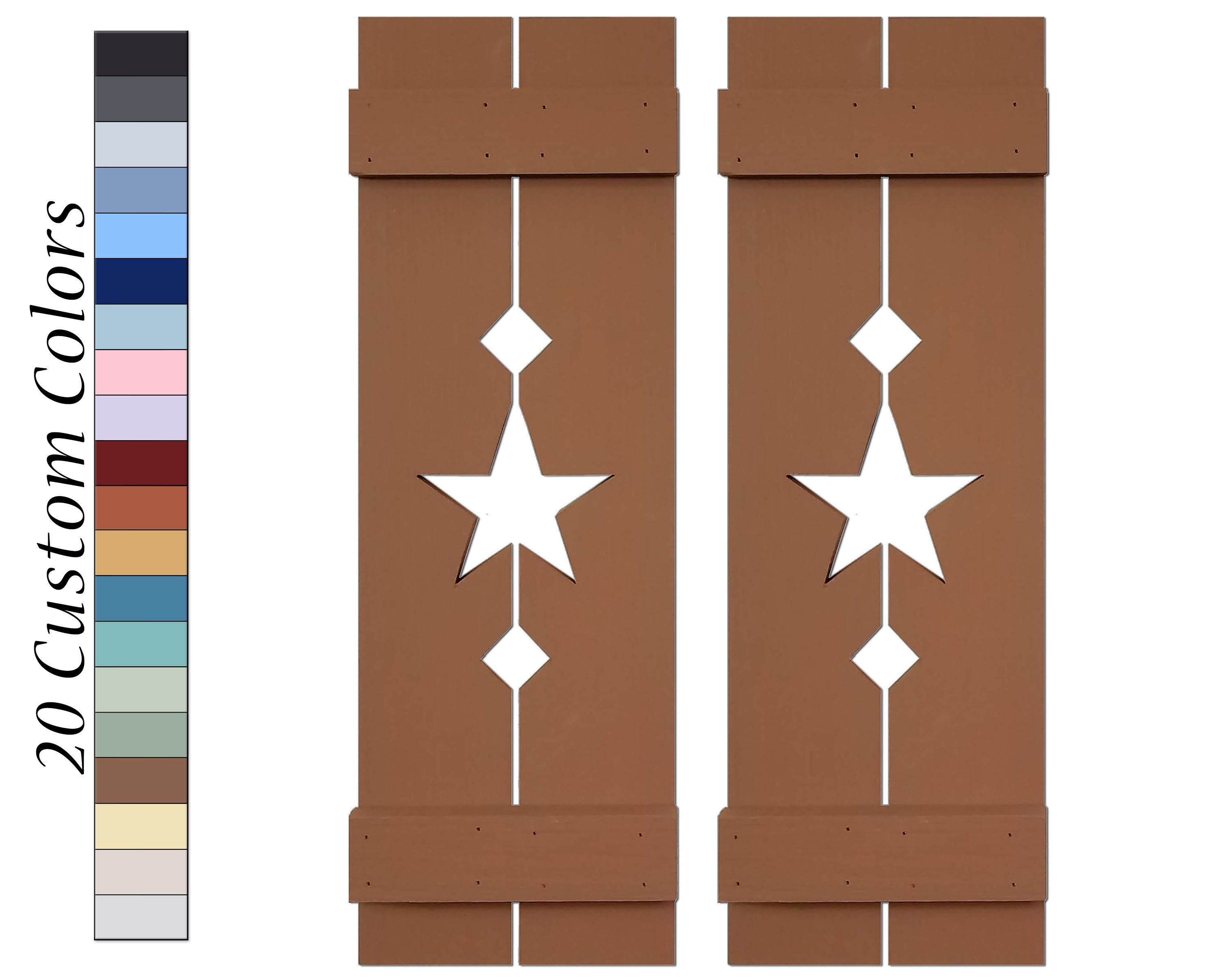 Amish Decorative Star Wooden Shutters Wall Decor, 20 Colors, Lane of Lenore