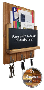 Chalkboard Front Sydney Mail Slot with Hooks, 20 Stain Colors, 5 Hook Finishes, Lane of Lenore