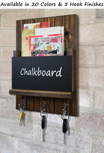 Chalkboard Front Sydney Mail Slot with Hooks, 20 Stain Colors, Lane of Lenore