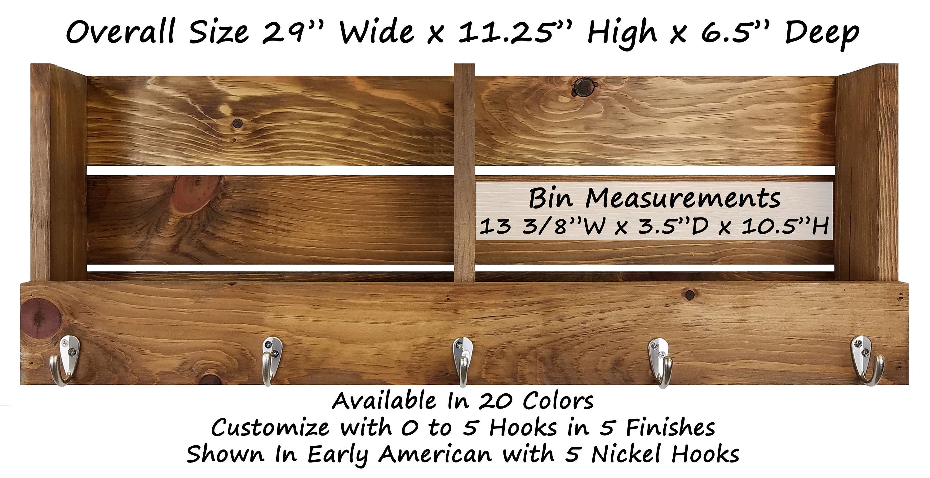 Union Barn Large Double Wall Bin Organizer with Hooks, Key Hook, Mail Holder - Renewed Decor & Storage