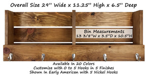 Union Barn Large Double Wall Bin Organizer with Hooks, Key Hook, Mail Holder - Renewed Decor & Storage