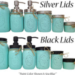 Custom Painted Mason Jar Bathroom Sets, Lids Silver or Black