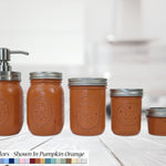 Custom Painted Mason Jar Bathroom Set, 20 Paint Colors, Shown in Burnt Orange with Silver Lids