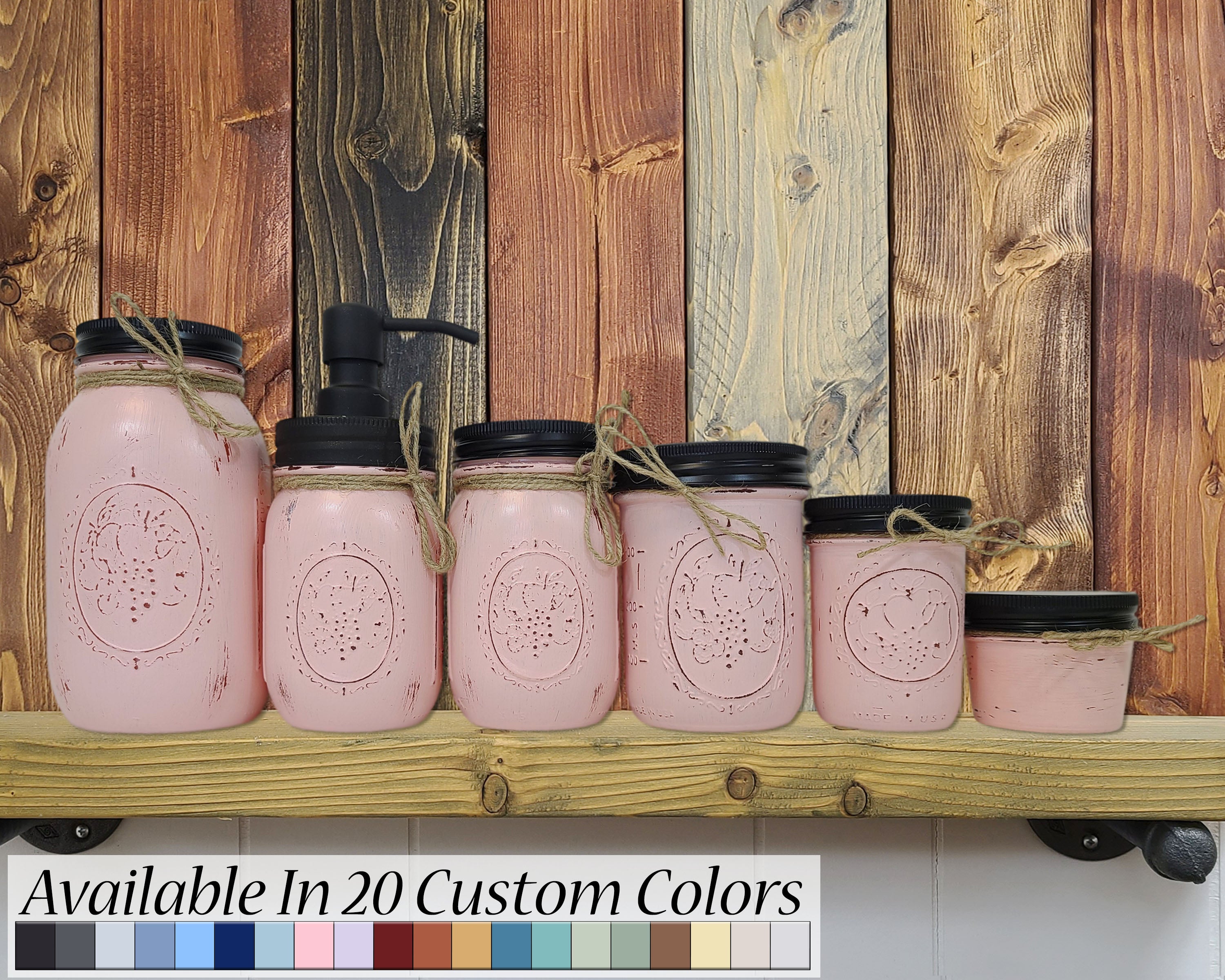 Custom Painted Mason Jar Bathroom Set, Lane of Lenore