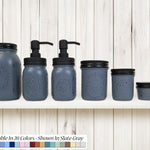 Custom Painted Mason Jar Bathroom Sets, Shown in Slate Gray with Black Lids