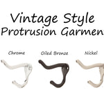 Vintage Style Double Hooks, 5 Finishes Oiled Bronze, Nickel, Chrome, Brass, White