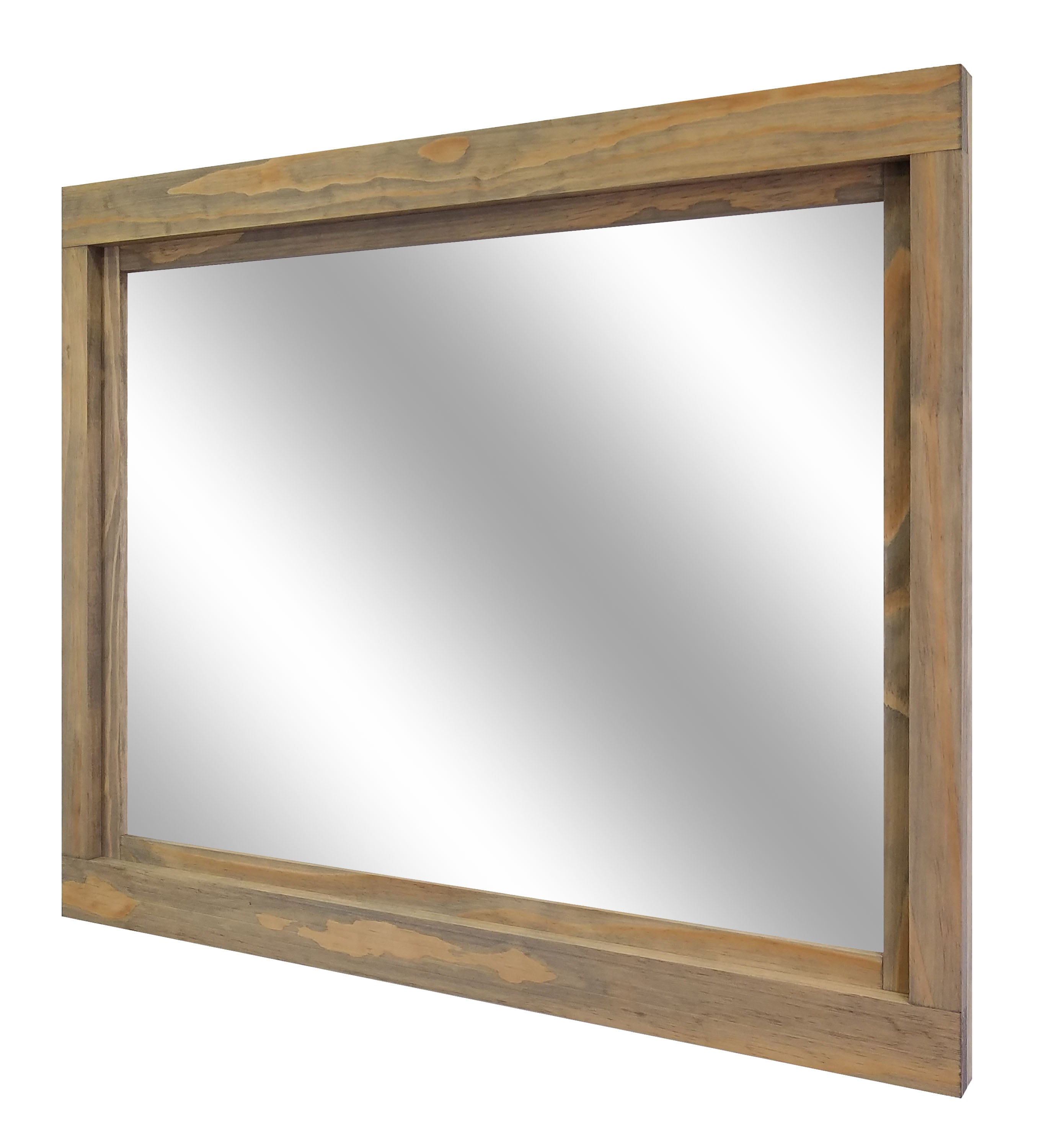 Farmhouse Wood Framed Wall Mirror, 5 Sizes & 20 Colors, Shown in Weathered Oak
