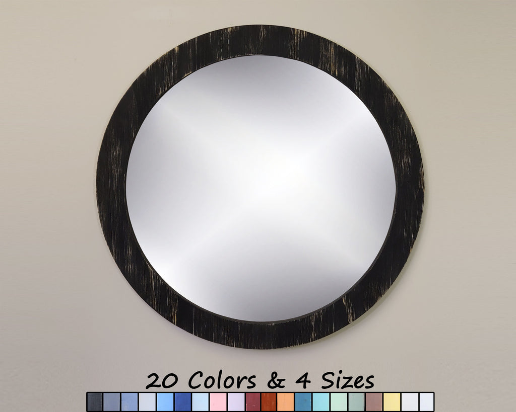 Wood Basics Round Decorative Wall Mirror, Mirror Wall Decor, Vanity Mirror, Bathroom Mirror, Industrial Mirror, Rustic Mirror - Renewed Decor & Storage