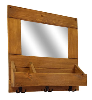 York Farmhouse Entryway Mirror Wall Cubby Organizer with Hooks - Renewed Decor & Storage