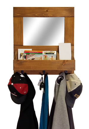 York Farmhouse Entryway Mirror Wall Cubby Organizer with Hooks - Renewed Decor & Storage