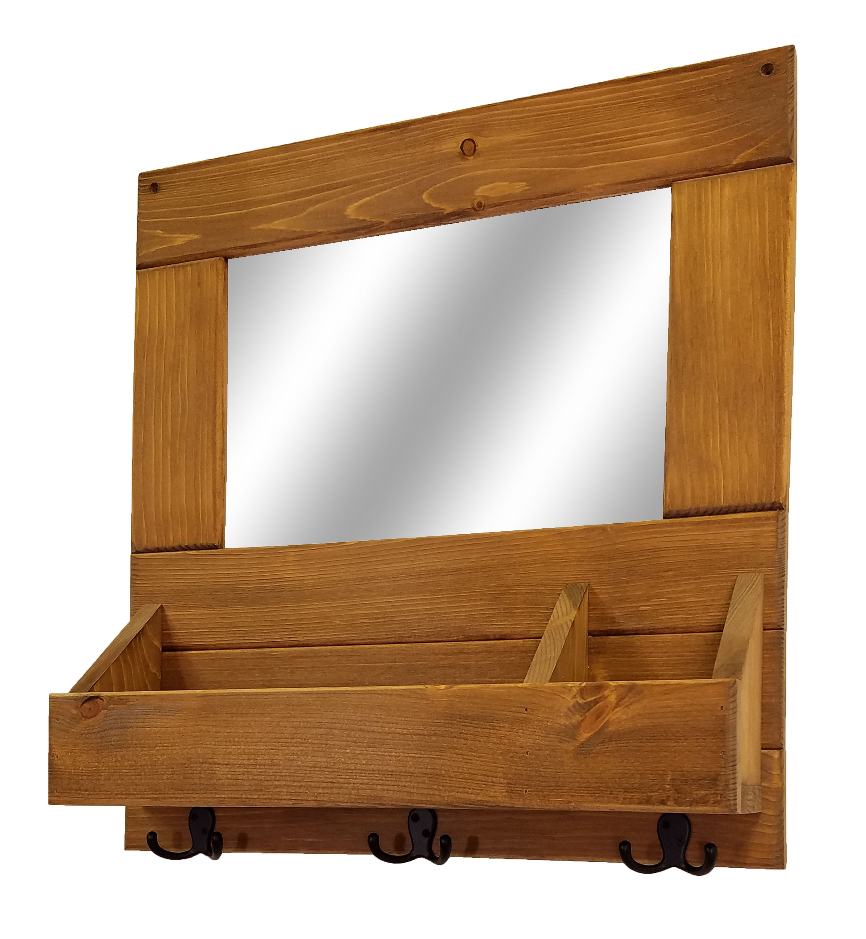 York Farmhouse Entryway Mirror Wall Cubby Organizer with Hooks - Renewed Decor & Storage