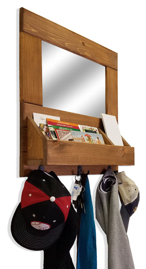 York Farmhouse Entryway Mirror Wall Cubby Organizer with Hooks - Renewed Decor & Storage