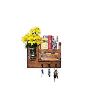 Jefferson Organizer, Slat Front, Hooks & Decorative Mason Jar, 20 Stain Colors - Renewed Decor & Storage
