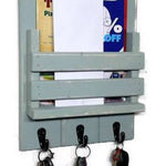 Sydney Slat Front, Mail Holder Organizer and Key Holder, Available with up to 3 Single Key Hooks – 20 Custom Colors: Shown in Avocado Green - Renewed Decor & Storage