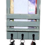 Sydney Slat Front, Mail Holder Organizer and Key Holder, Available with up to 3 Single Key Hooks – 20 Custom Colors: Shown in Avocado Green - Renewed Decor & Storage