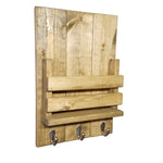 Sydney Slat Front, Mail Holder Organizer and Key Holder, Available with up to 3 Single Key Hooks – 20 Custom Colors: Shown in Driftwood - Renewed Decor & Storage
