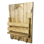 Sydney Slat Front, Mail Holder Organizer and Key Holder, Available with up to 3 Single Key Hooks – 20 Custom Colors: Shown in Driftwood - Renewed Decor & Storage