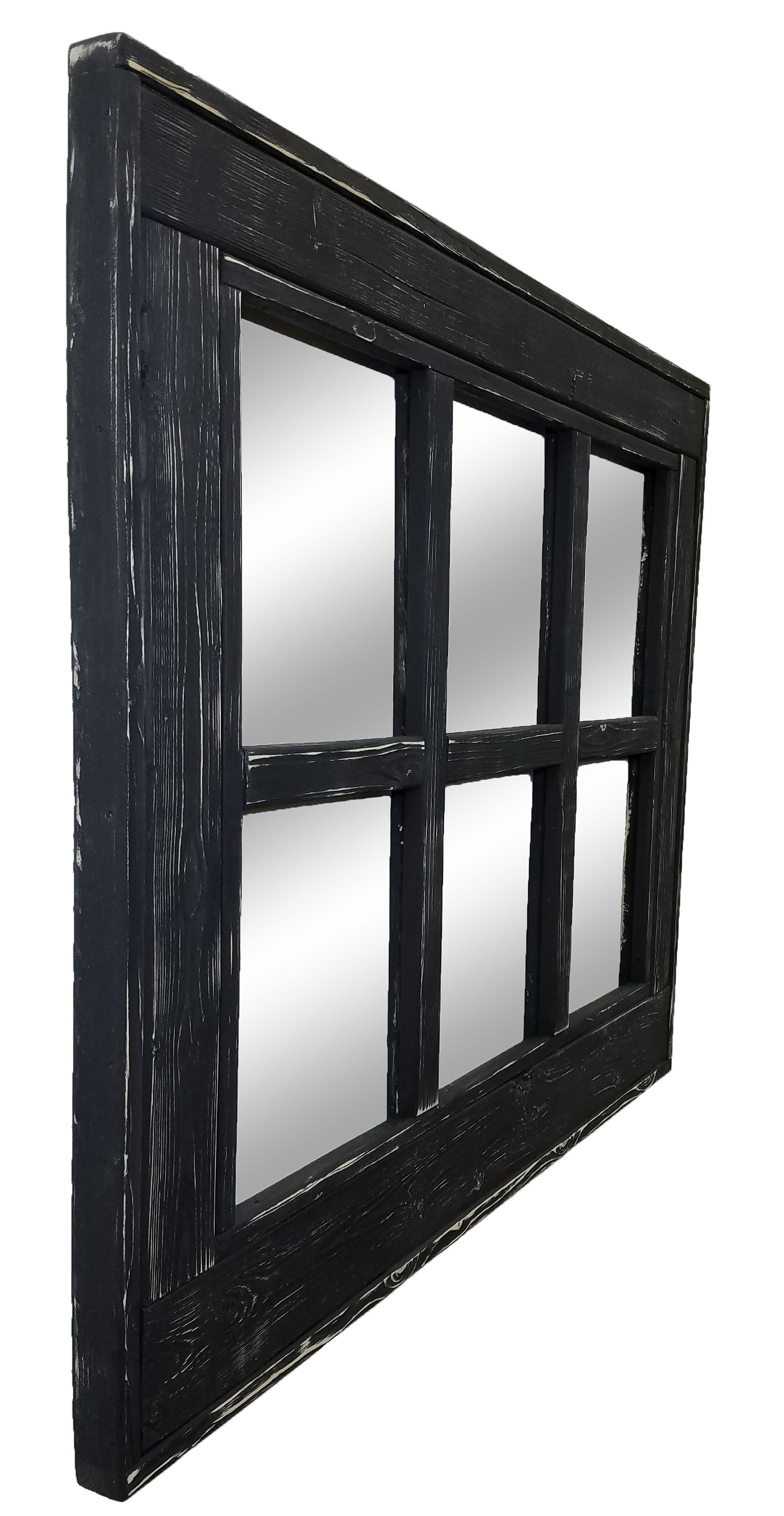 6 Pane Herringbone Rustic Wall Mirror, Shown in Kettle Black