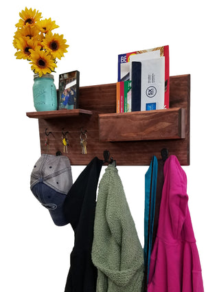 Hamilton Elite Wall Mounted Mail Organizer, Shown in Red Mahogany with Oiled Bronze Hooks