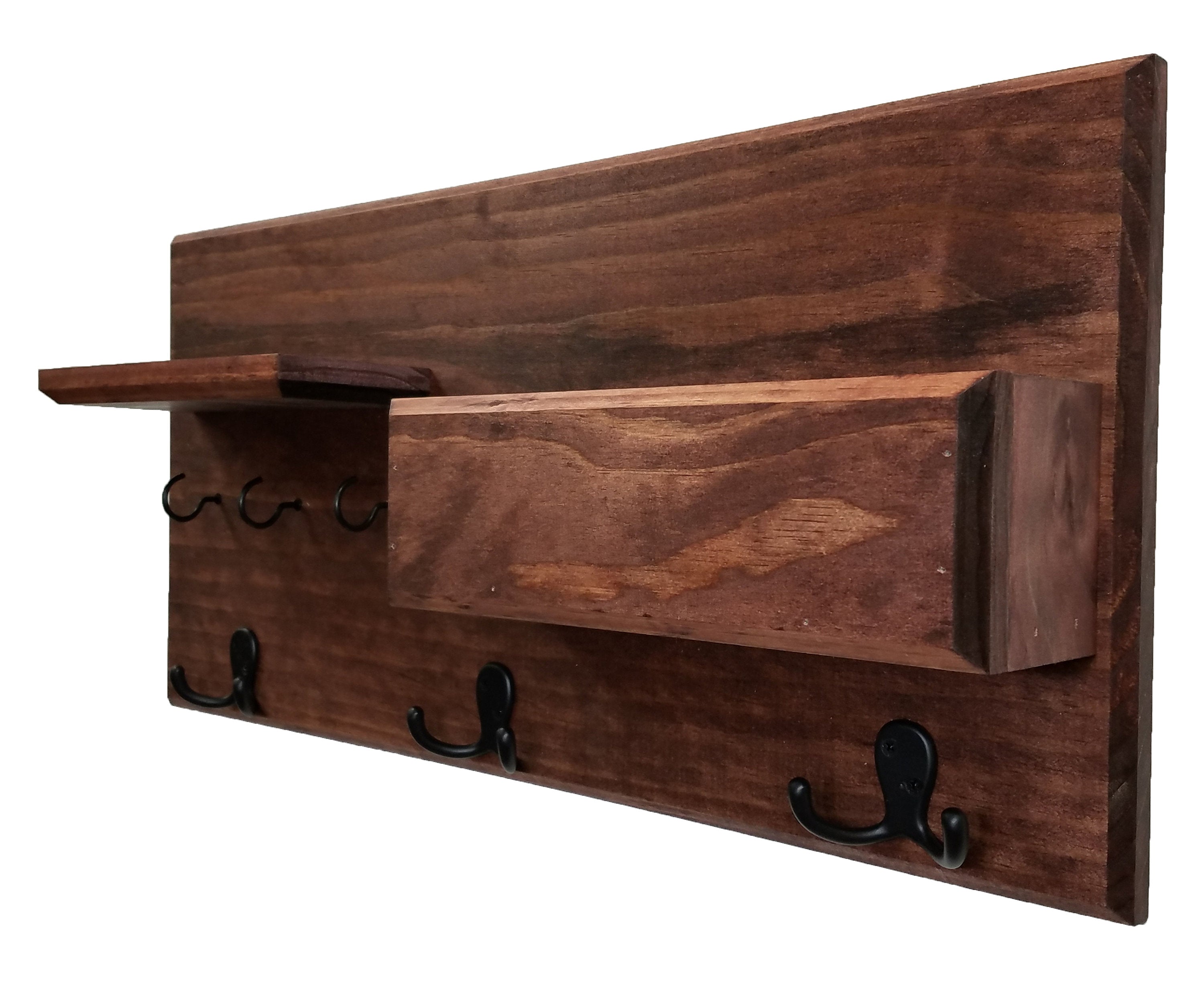 Hamilton Elite Wall Mounted Mail Organizer, Shown in Red Mahogany with Oiled Bronze Hooks
