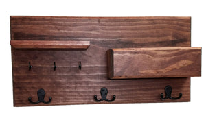 Hamilton Elite Wall Mounted Mail Organizer, Shown in Red Mahogany with Oiled Bronze Hooks
