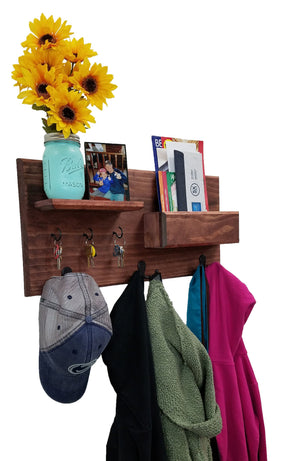 Hamilton Elite Wall Mounted Mail Organizer, Shown in Red Mahogany with Oiled Bronze Hooks