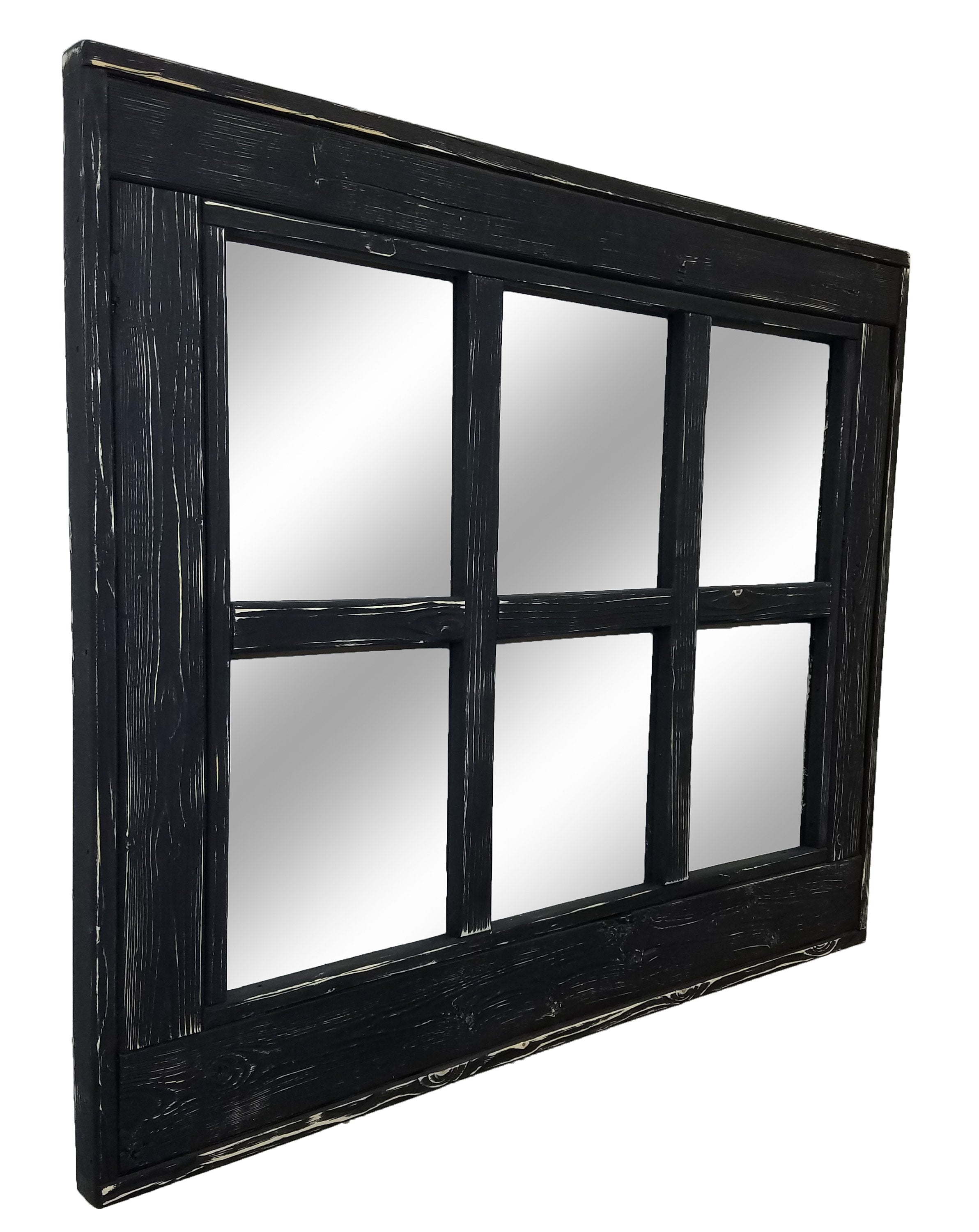 6 Pane Herringbone Rustic Wall Mirror, Shown in Kettle Black